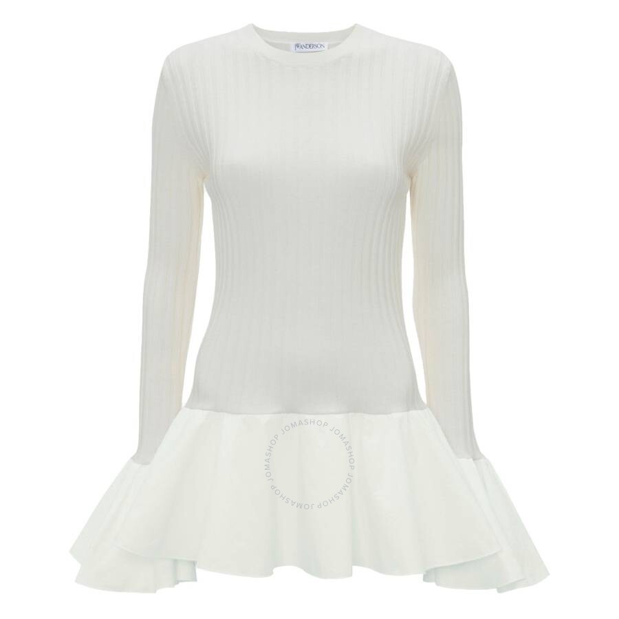Jw Anderson Ribbed Wool And Cotton-blend Peplum Sweater In White