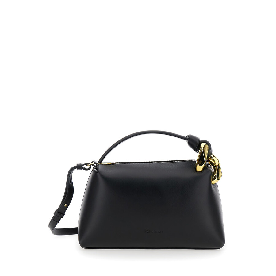 Jw Anderson J.w. Anderson Corner Black Handbag With Metallic Knot Detail In Leather In Black