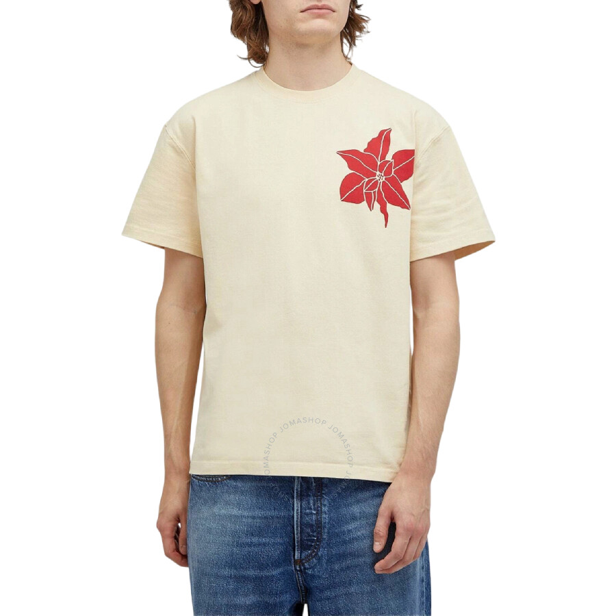 Jw Anderson Crew Neck Floral-print Organic Cotton T-shirt In Nude