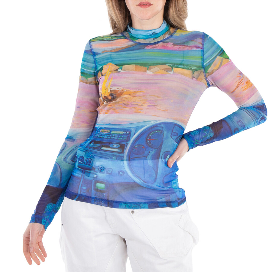 Graphic-Print Roll-Neck Knitted Top
