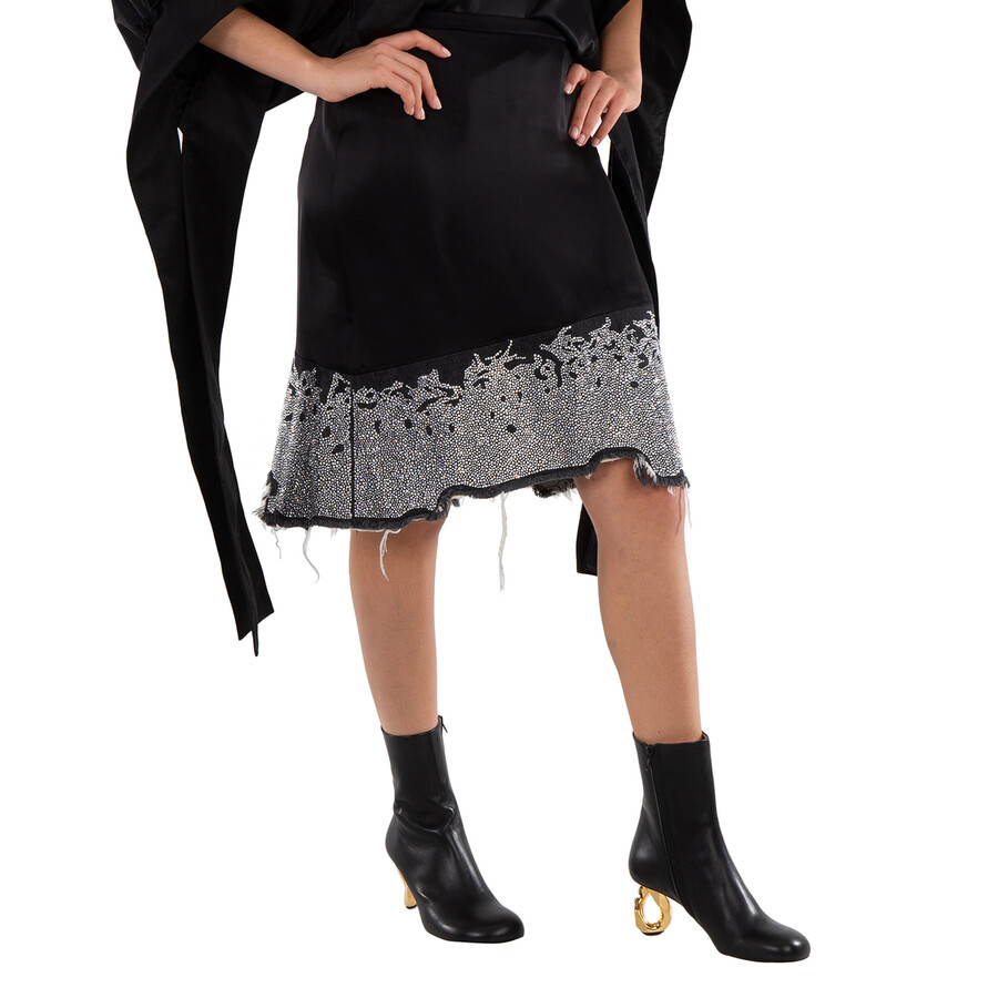 Ladies Black Glitter-Detail Asymmetric Skirt