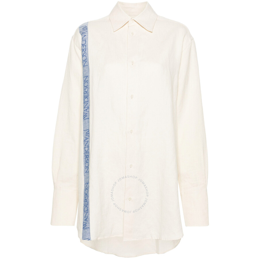 Jw Anderson Logo-stripe Cotton Blend Shirt In White