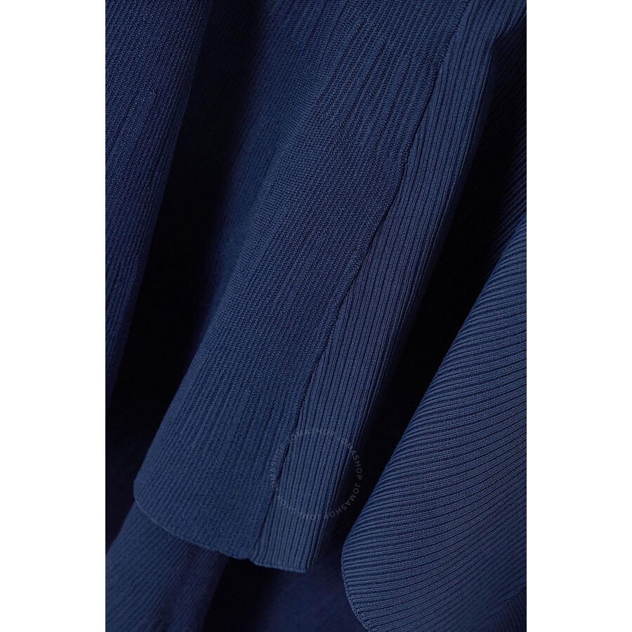 Jw Anderson Cold-shoulder Asymmetric Ribbed-knit Midi Dress In Blue