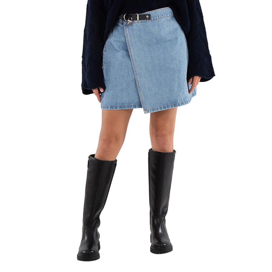 Padlock Strap Mini Denim Skirt