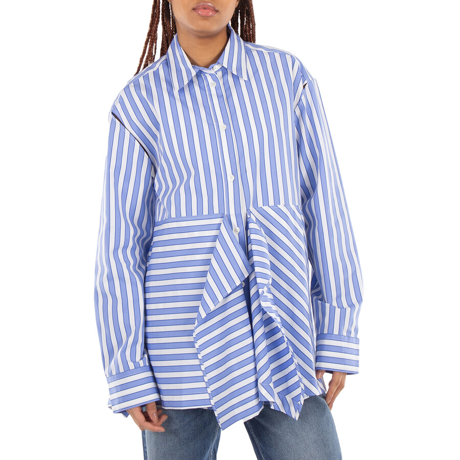 Peplum Drape Striped Shirt