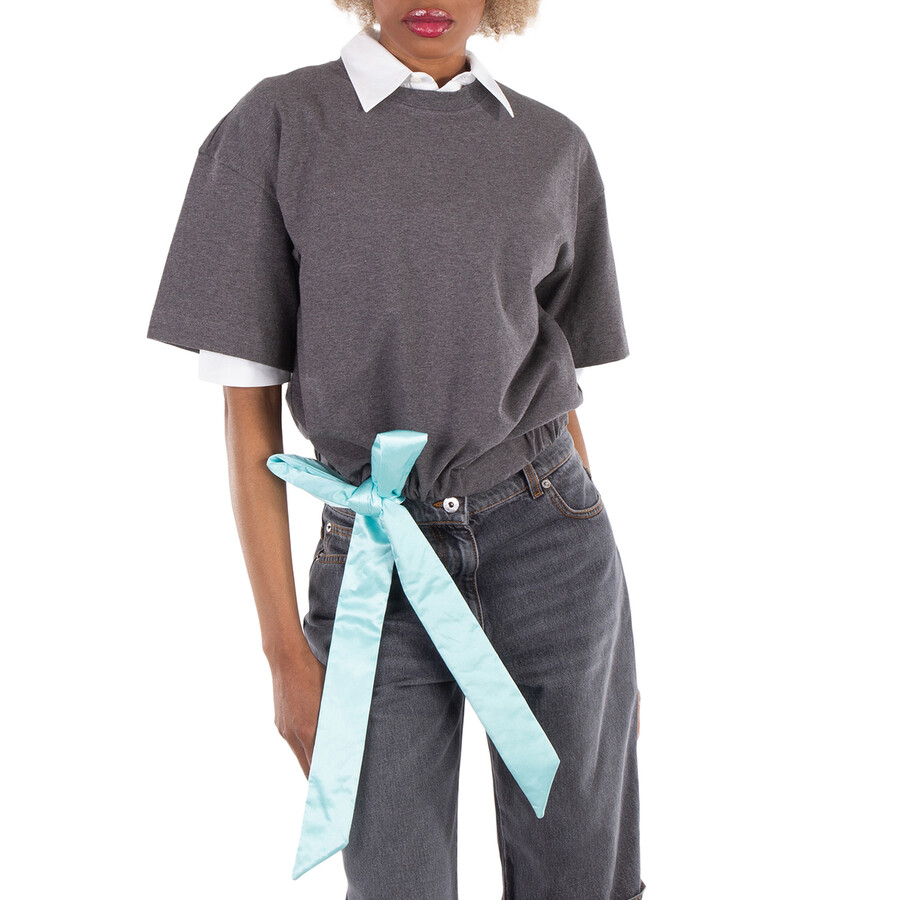 Satin Detail Crew Neck Cotton T-Shirt