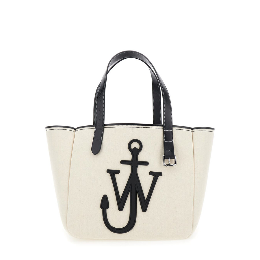 Jw Anderson J.w. Anderson White Shopper With Jw Logo On The Front In Canvas And Leather In White