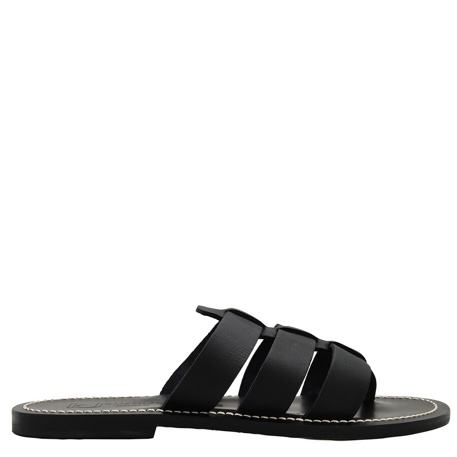 Kjacques K Jacques Dolon Leather Flat Sandals In Black