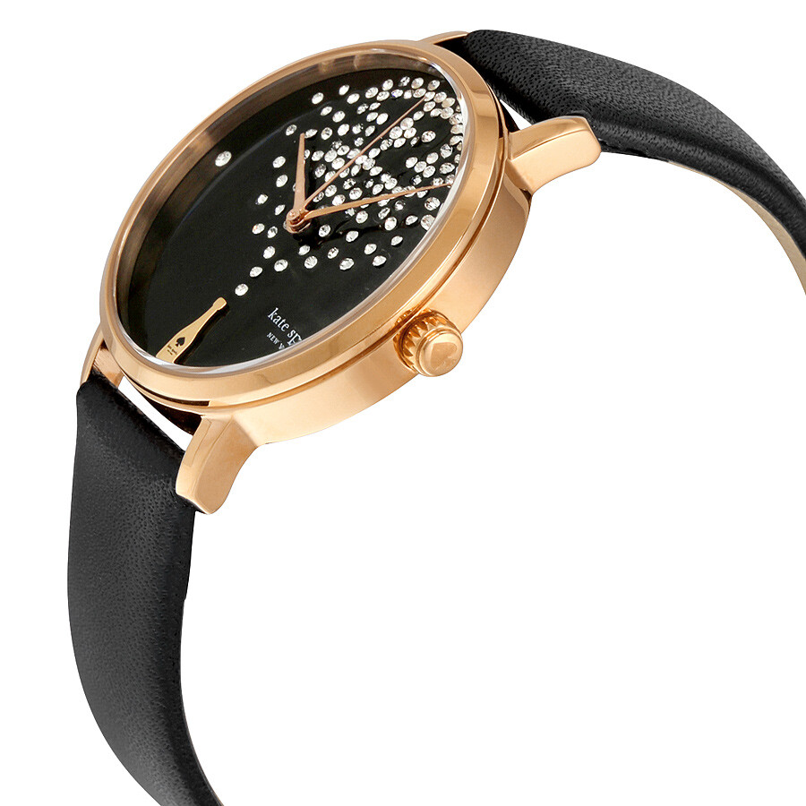 Kate Spade Champagne at Midnight Metro Black Dial Black Leather Ladies