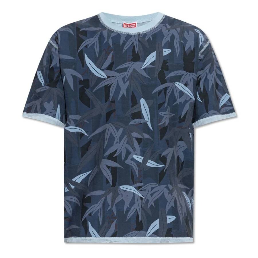 Bamboo Leaf Camouflage Motif Cotton T-Shirt