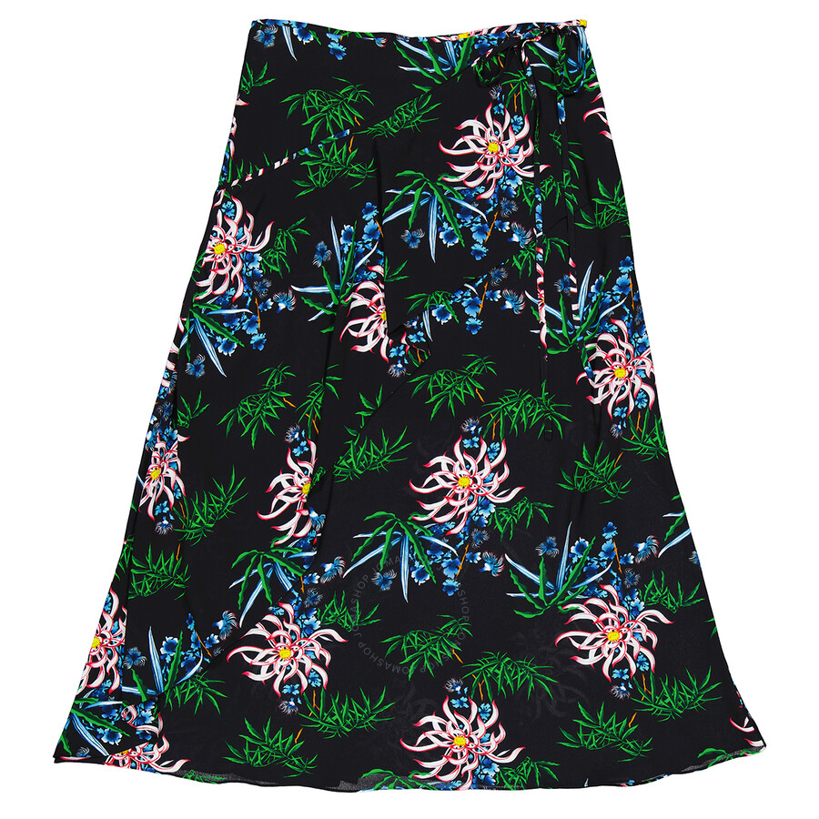 Kenzo Black Botanical-print Wrap Skirt In Black