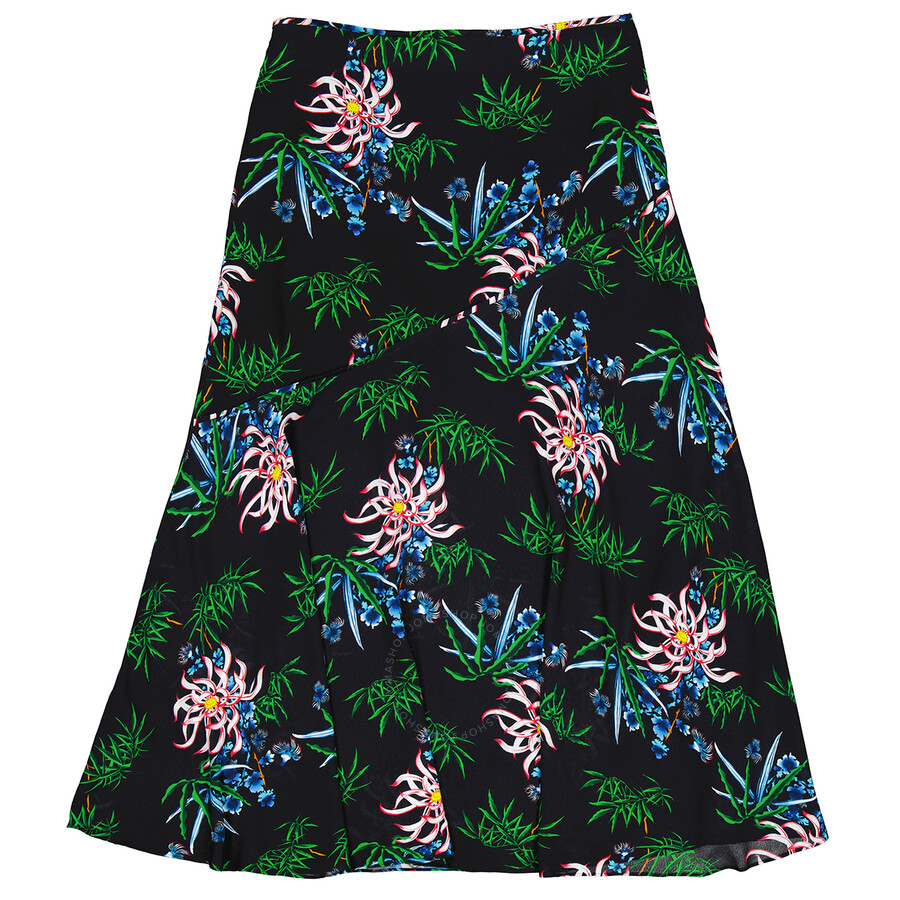 Kenzo Black Botanical-print Wrap Skirt In Black