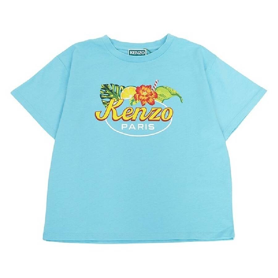 Kenzo Boys Floral Logo Print Short-sleeved T-shirt In Green