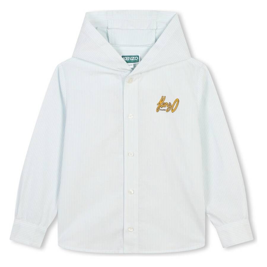Kenzo Oxford Hooded Shirt In Blue