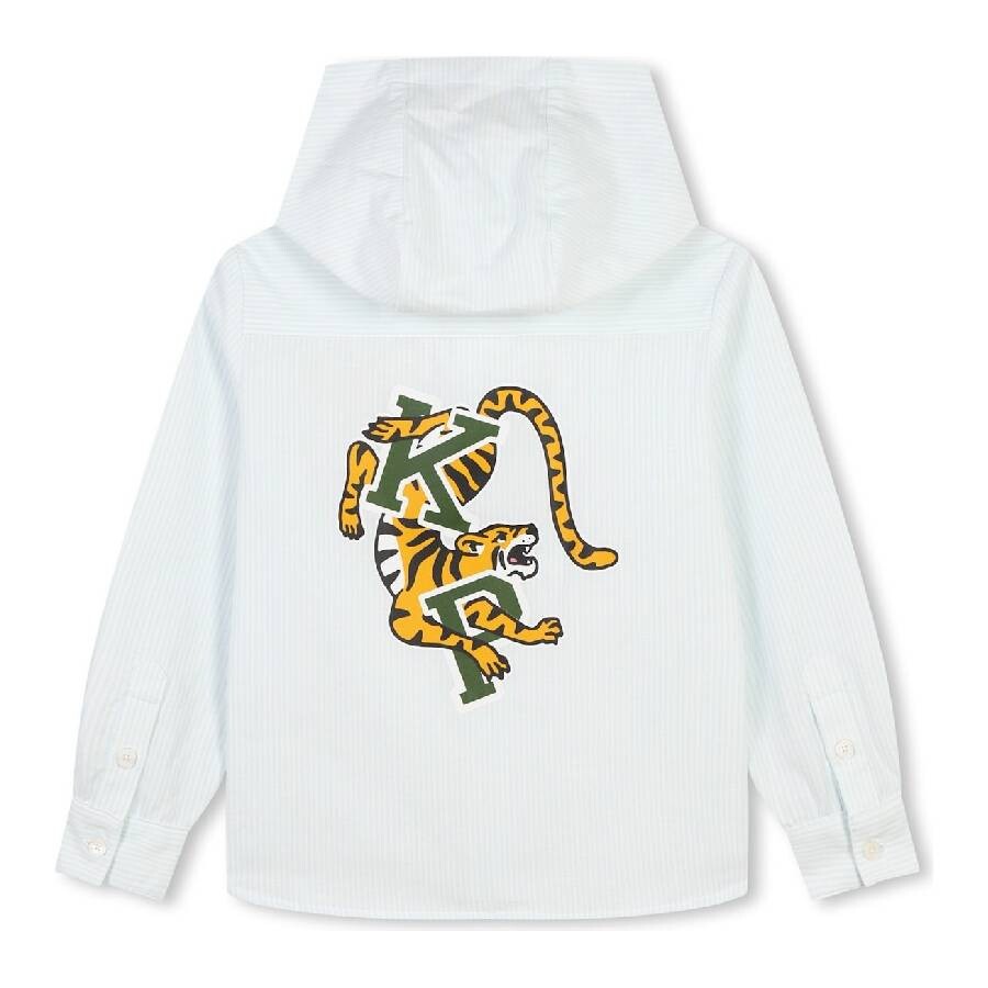 Kenzo Oxford Hooded Shirt In Blue
