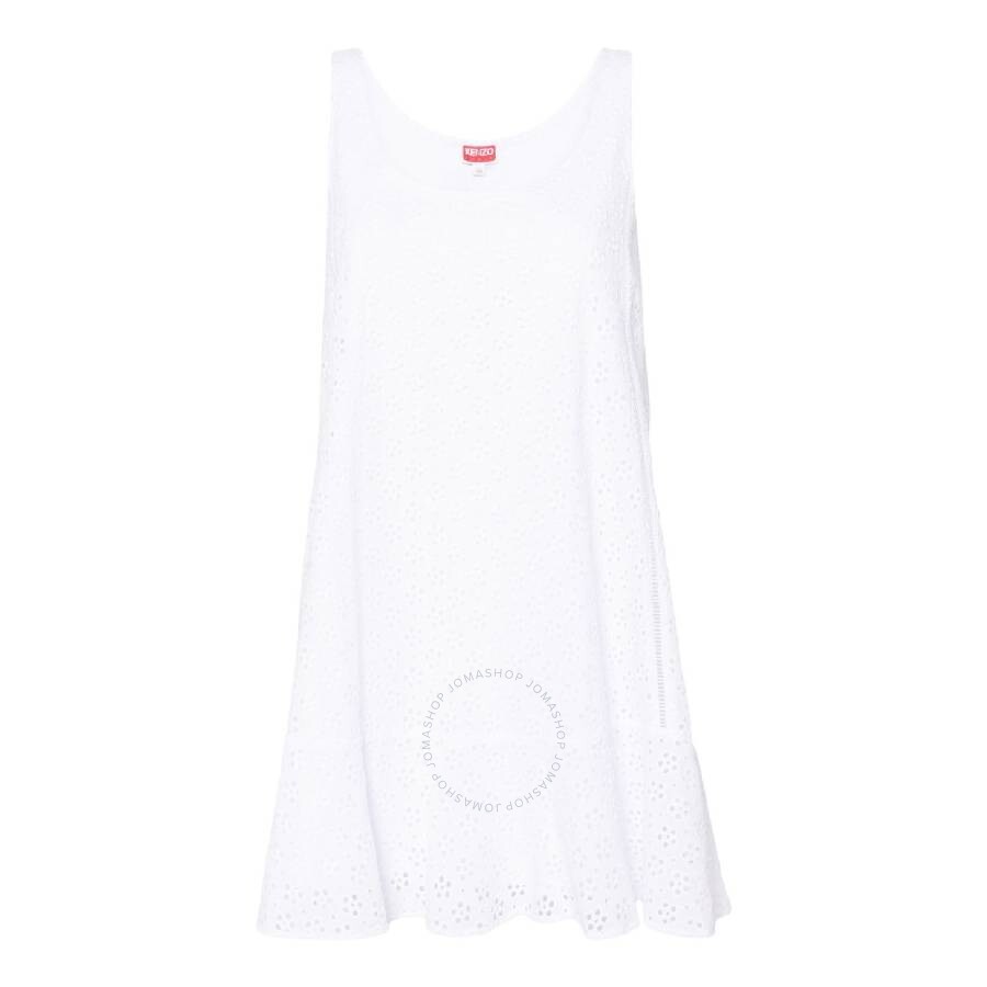 Kenzo Broderie-anglaise Flared Dress In White