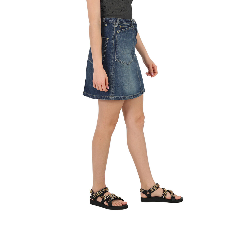 Shop Kenzo Dark Stone Blue Denim Flared Mini Skirt