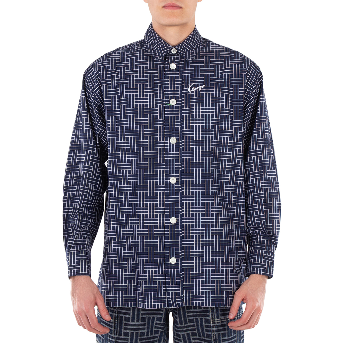 Kenzo Embroidered Logo Check Pattern Shirt In Blue