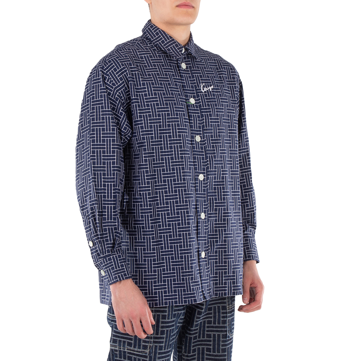 Kenzo Embroidered Logo Check Pattern Shirt In Blue