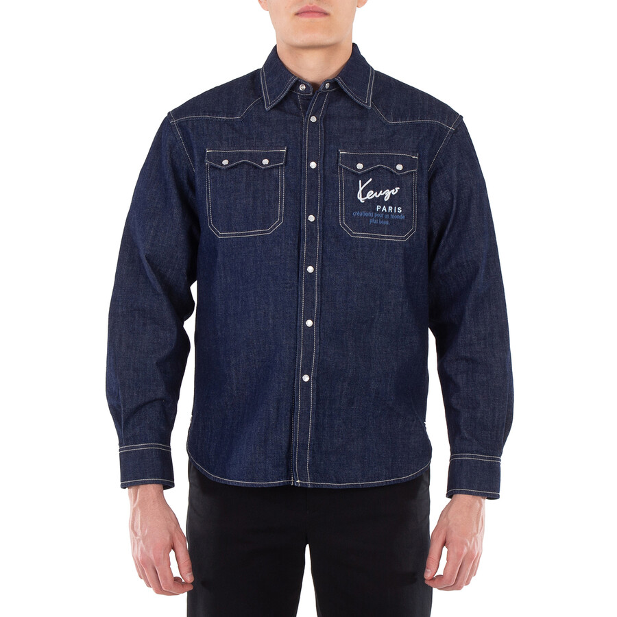 Embroidered Logo Denim Shirt, Size Medium