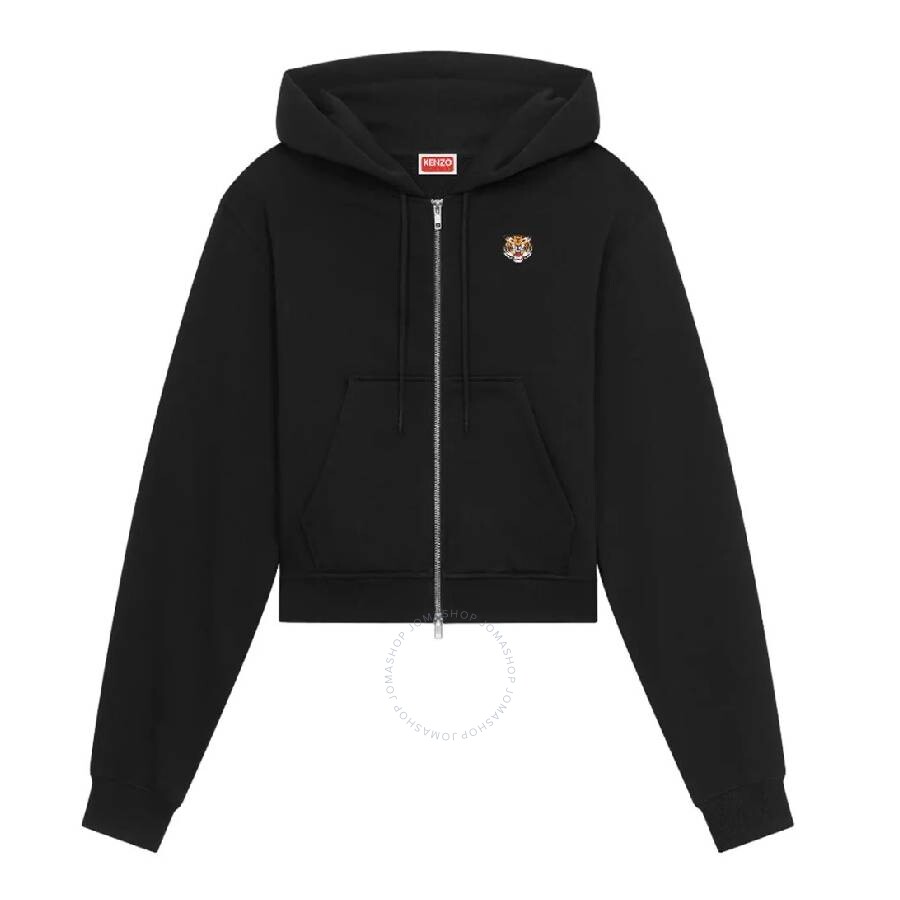 Kenzo Womens Black Lucky Tiger Embroidered Regular-fit Cotton-jersey Hoody In Black