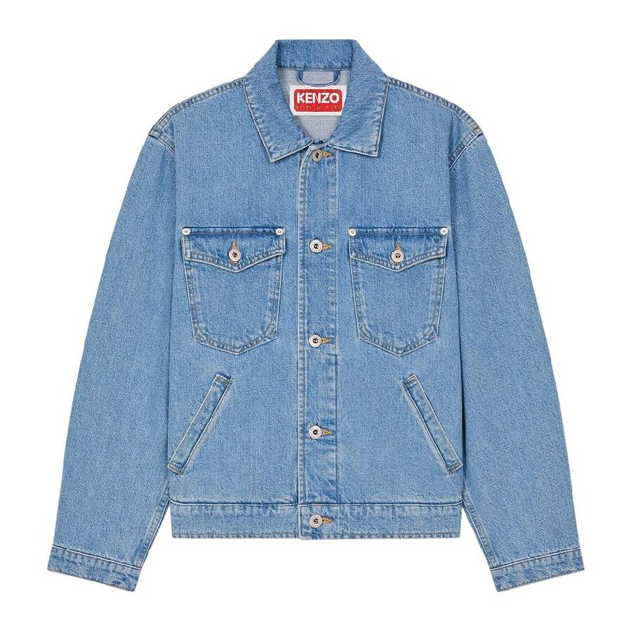 Kenzo Embroidered Trucker Long Sleeve Jacket In Blue