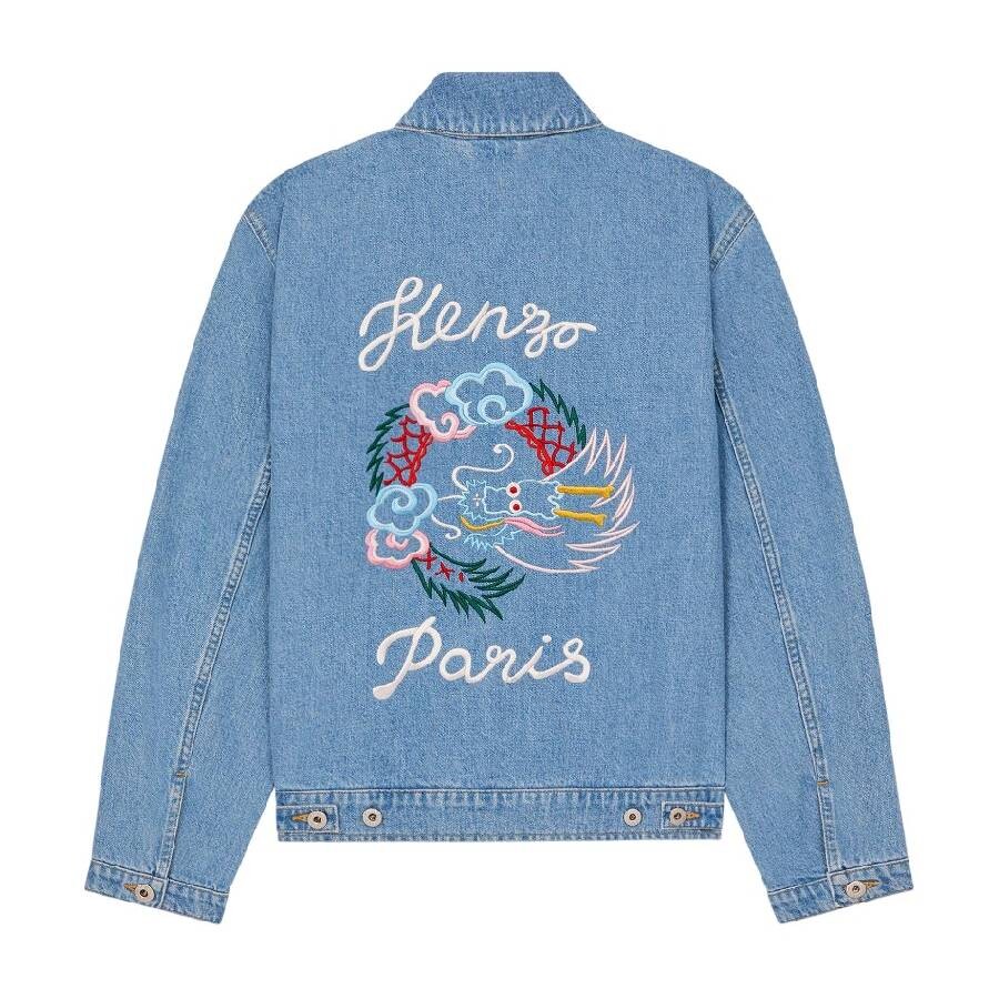 Kenzo Embroidered Trucker Long Sleeve Jacket In Blue