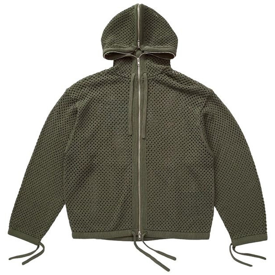 Cotton Mesh Knitted Hooded Sweatshirt