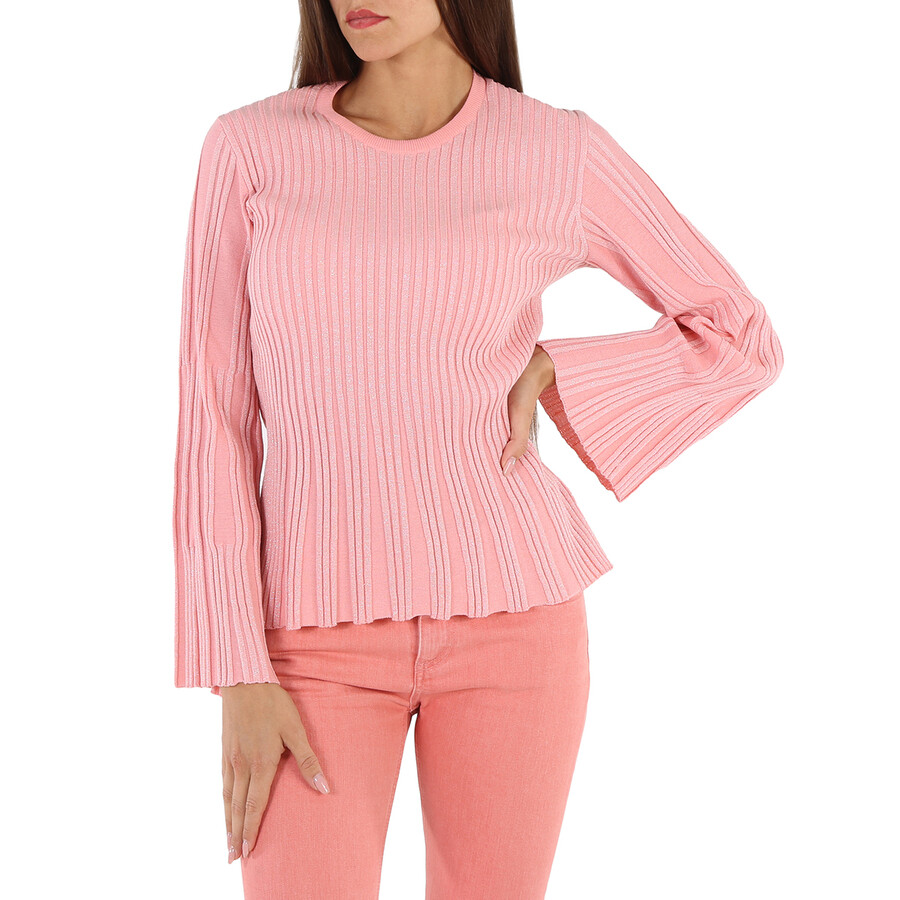 Flamingo Pink Metallic Ribbed-Knit Jumper