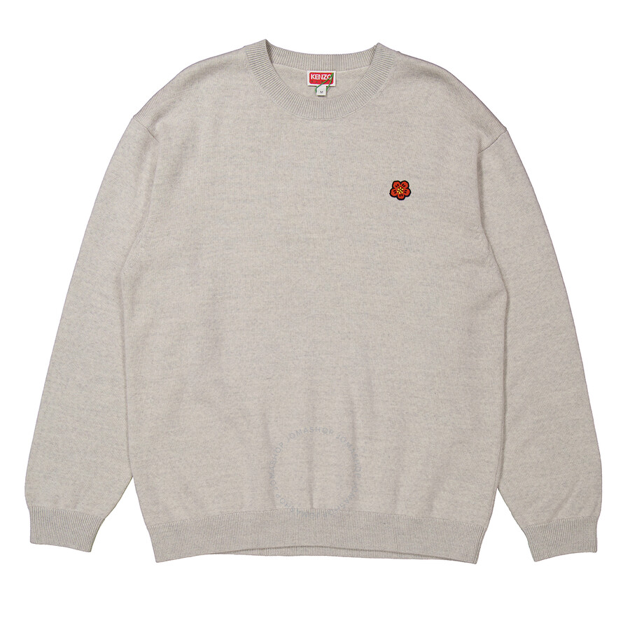 Kenzo Flower Applique Long Sleeve Sweater In Grey