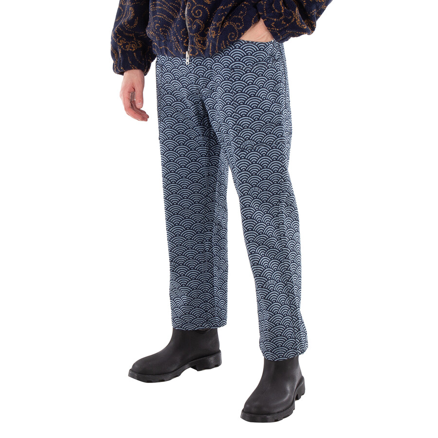 Geometric-Pattern Denim Pants