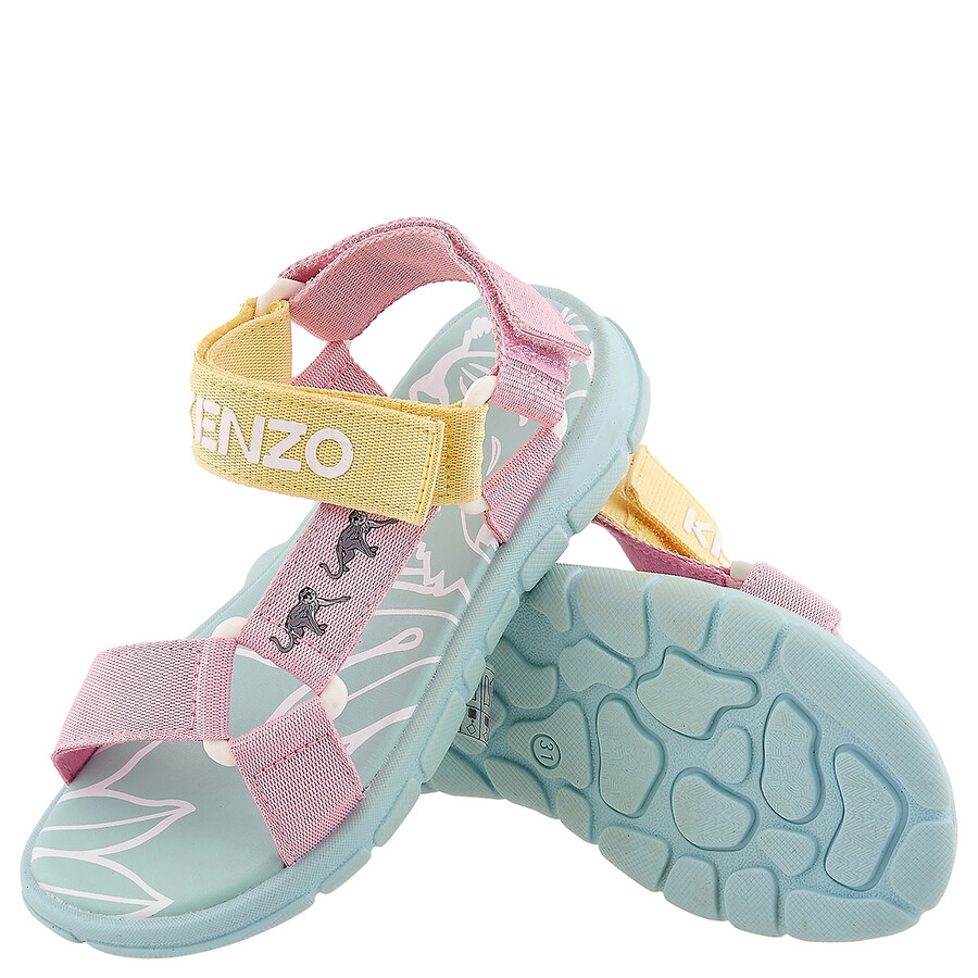 Kenzo Girls Colour-block Embossed-logo Touch-strap Sandals In Pink