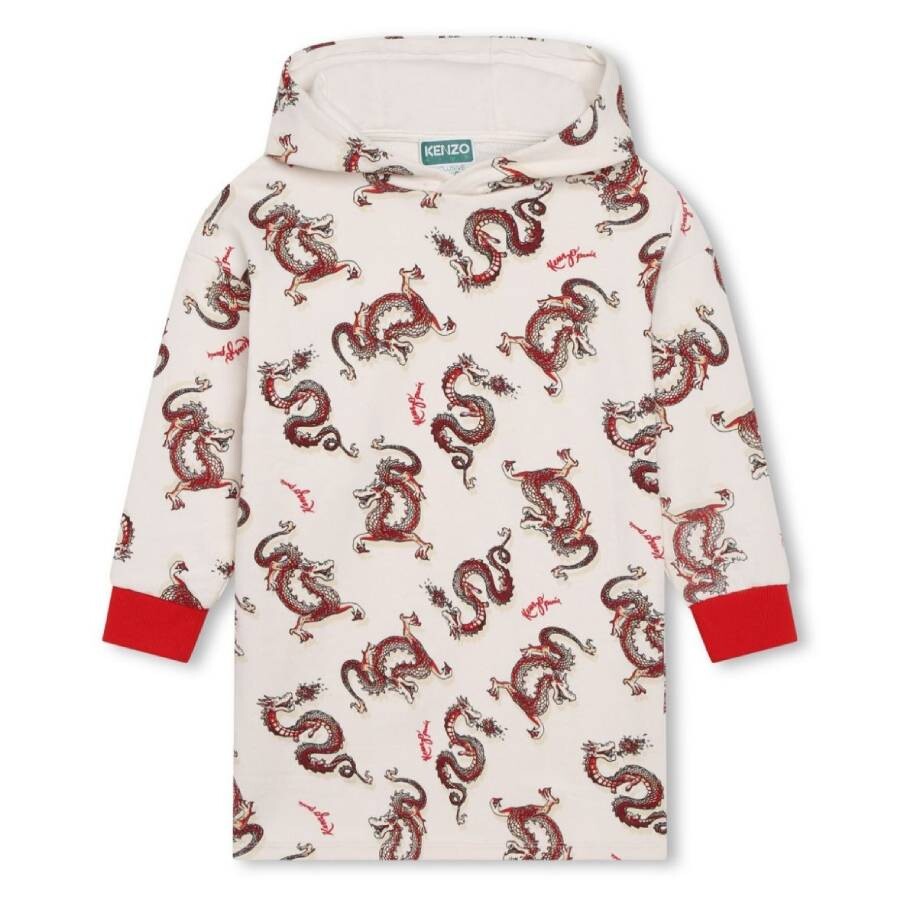 Girls Dragon Print Hooded Dress