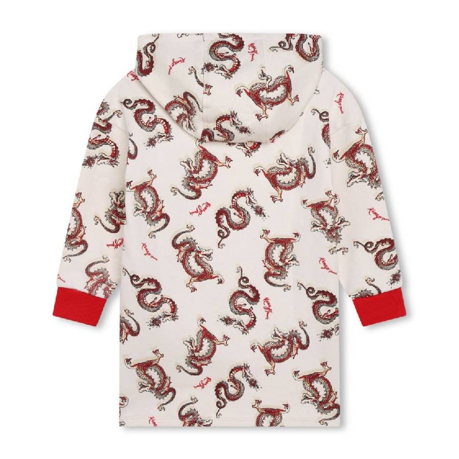 Kenzo Dragon-print Cotton Hooded Dress In White