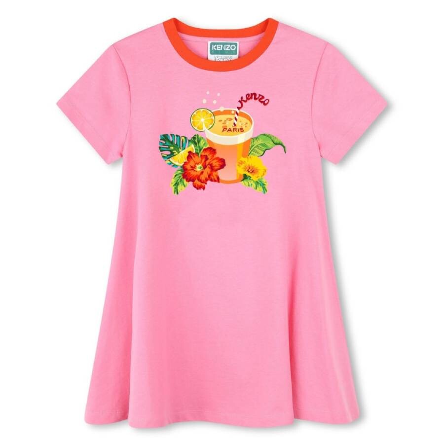 Girls Floral Print Short-Sleeved Dress