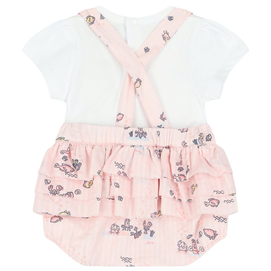 Kenzo Girls Graphic-print Romper Set In Pink