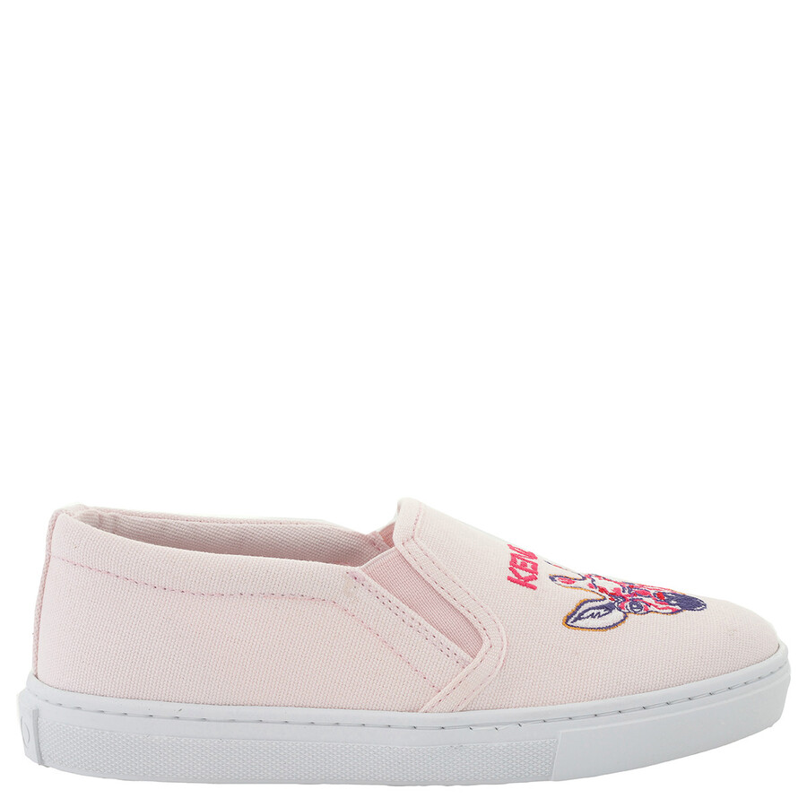 Shop Kenzo Girls Pink Animal Logo Embroidered Slip-on Sneakers