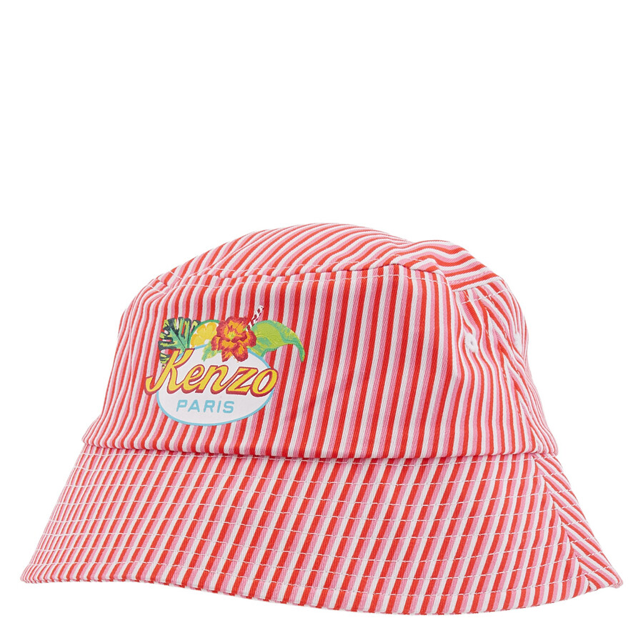 Kenzo Girls Striped Pattern Bucket Hat In White
