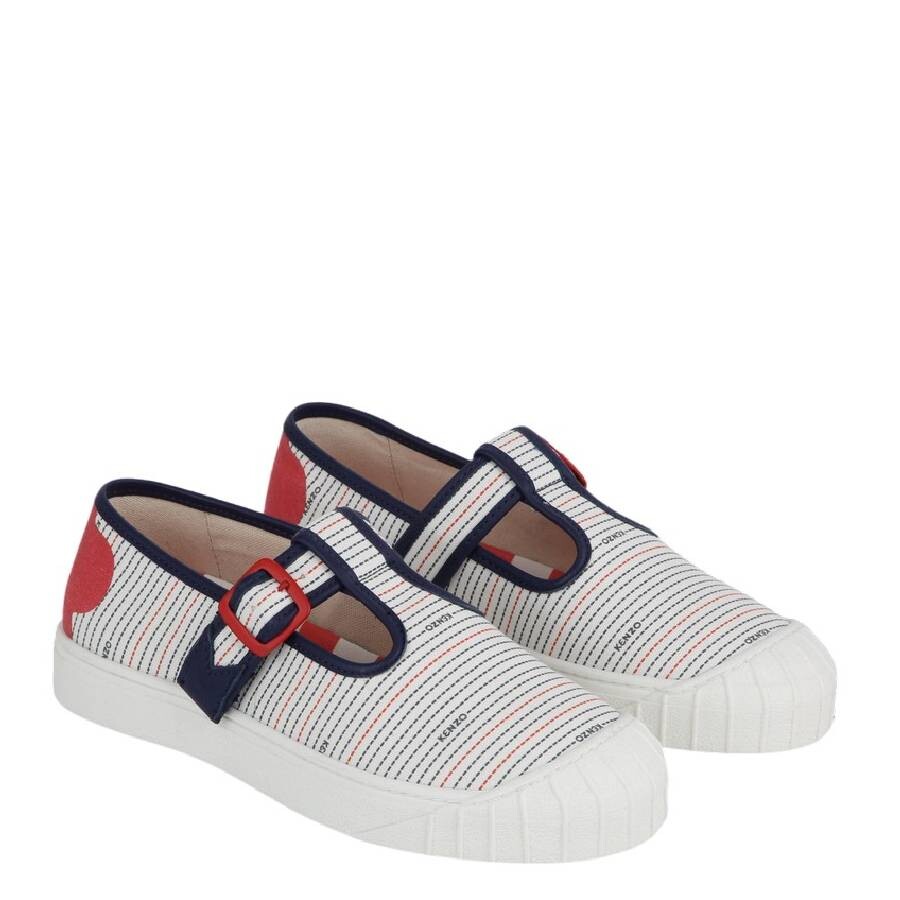Kenzo Girls Stripe-print Canvas Sneakers In White