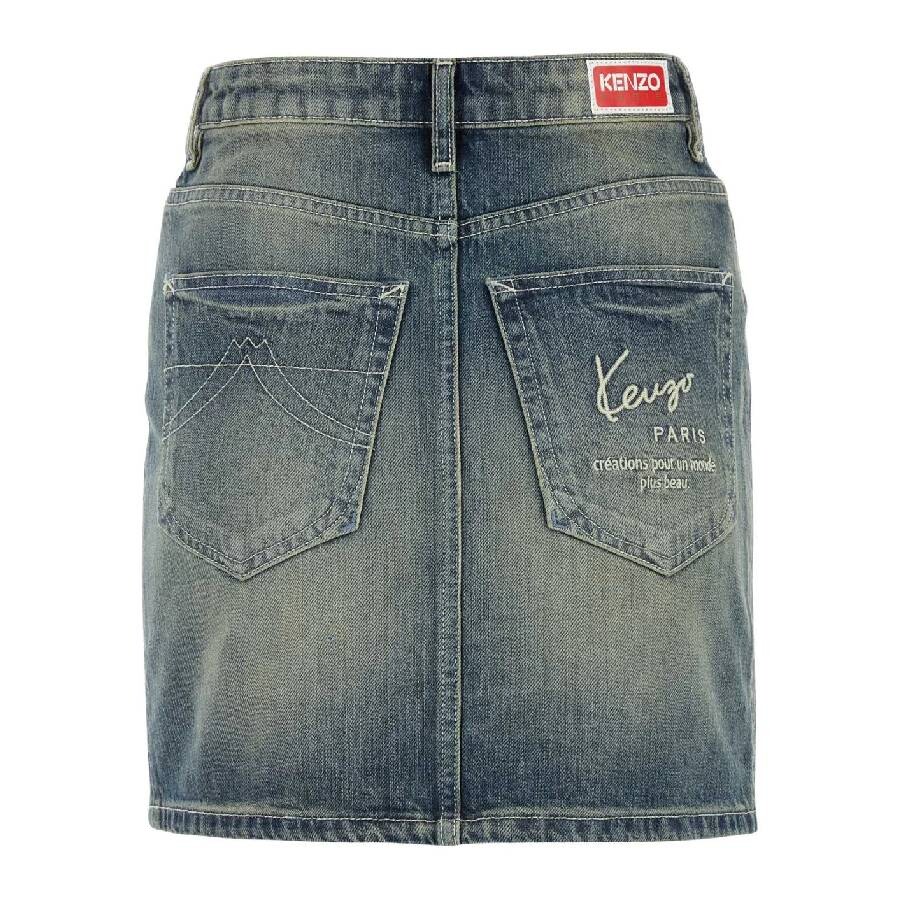 Kenzo Japanese Denim Mini Skirt In Blue