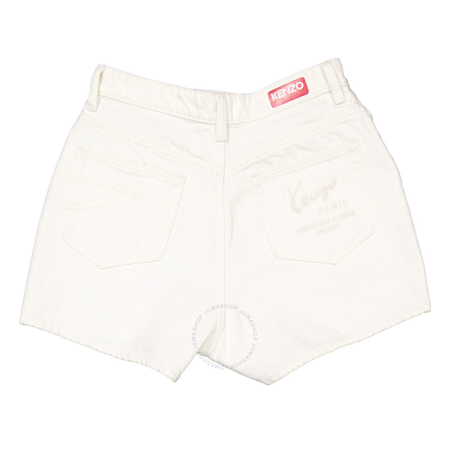 Kenzo High-waisted Logo Patch Shorts In White