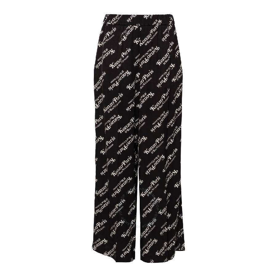 Kenzo High-waisted Logo Print Pants In Black