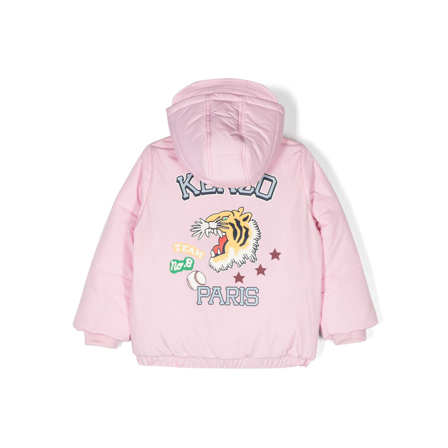Kenzo Illustration-print Padded Hooded Jacket In Pink