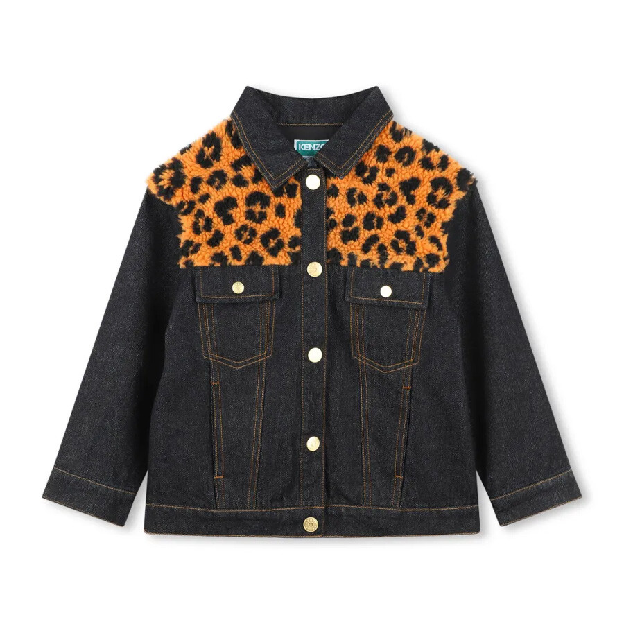 Kids Leopard-Print Denim Jacket, Size 10