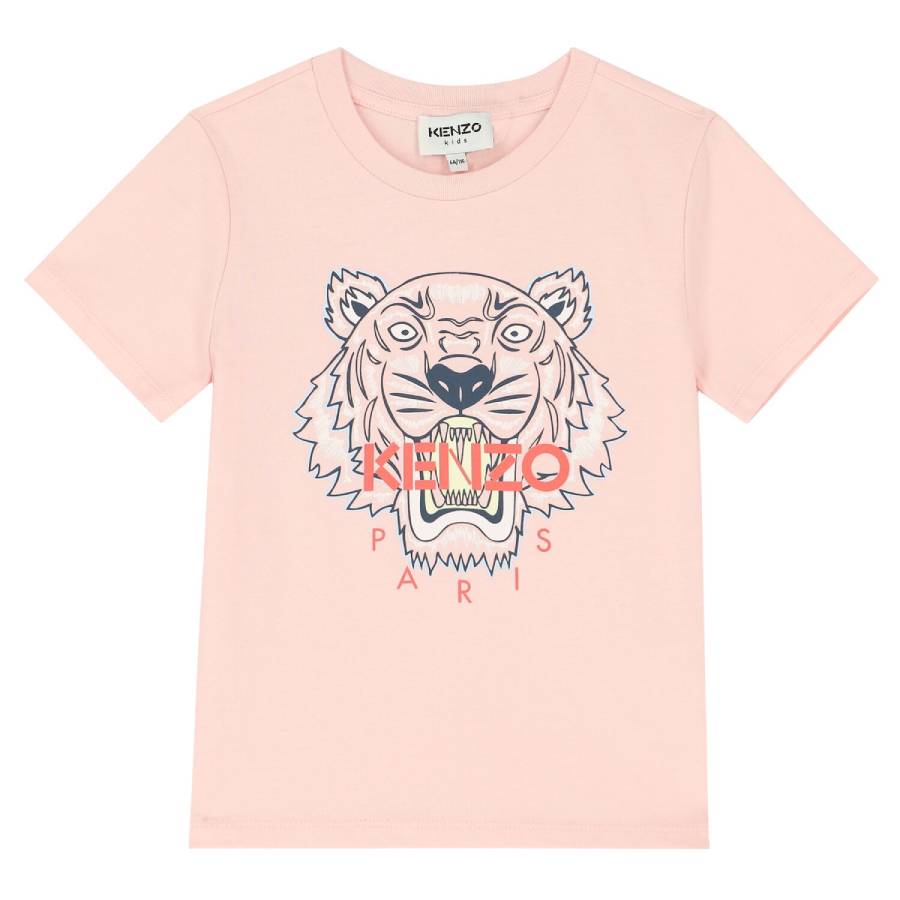 Kenzo Kids Pink Tiger Print Cotton T-shirt