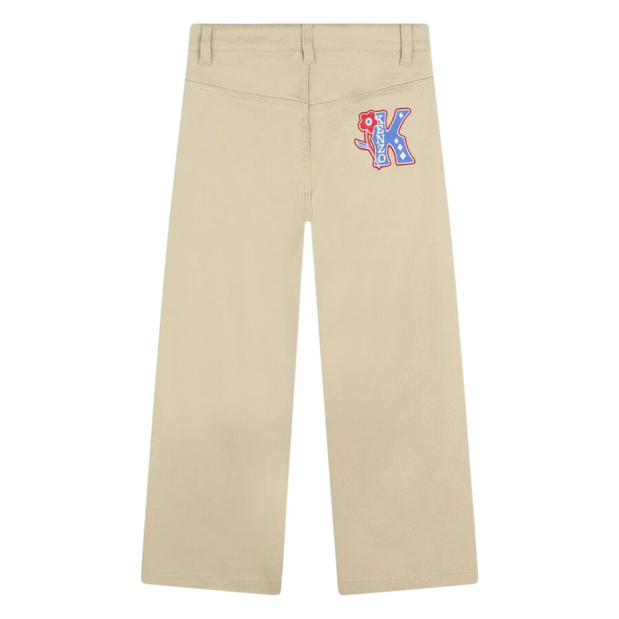 Kenzo Kids Wide Leg Twill Cotton Trousers In Neutral