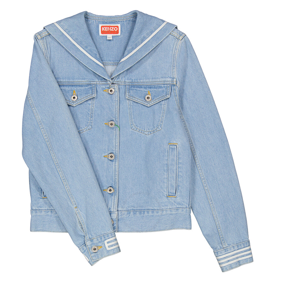 Kenzo Sailor Logo-embroidered Denim Jacket In Bleached Blue Denim