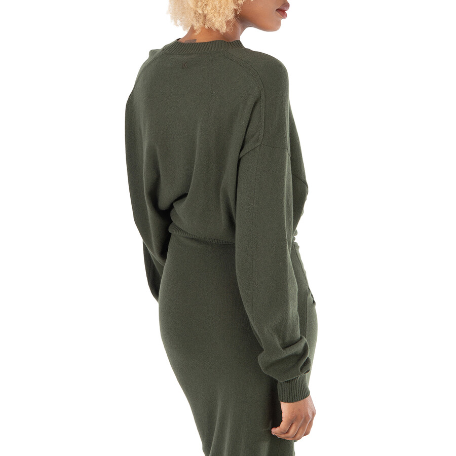 Kenzo Ladies Dark Khaki Asymmetric Hem Knit Jumper In Beige