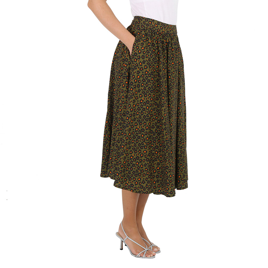 Kenzo Ladies Khaki Ditsy Floral Print Midi Skirt In Beige