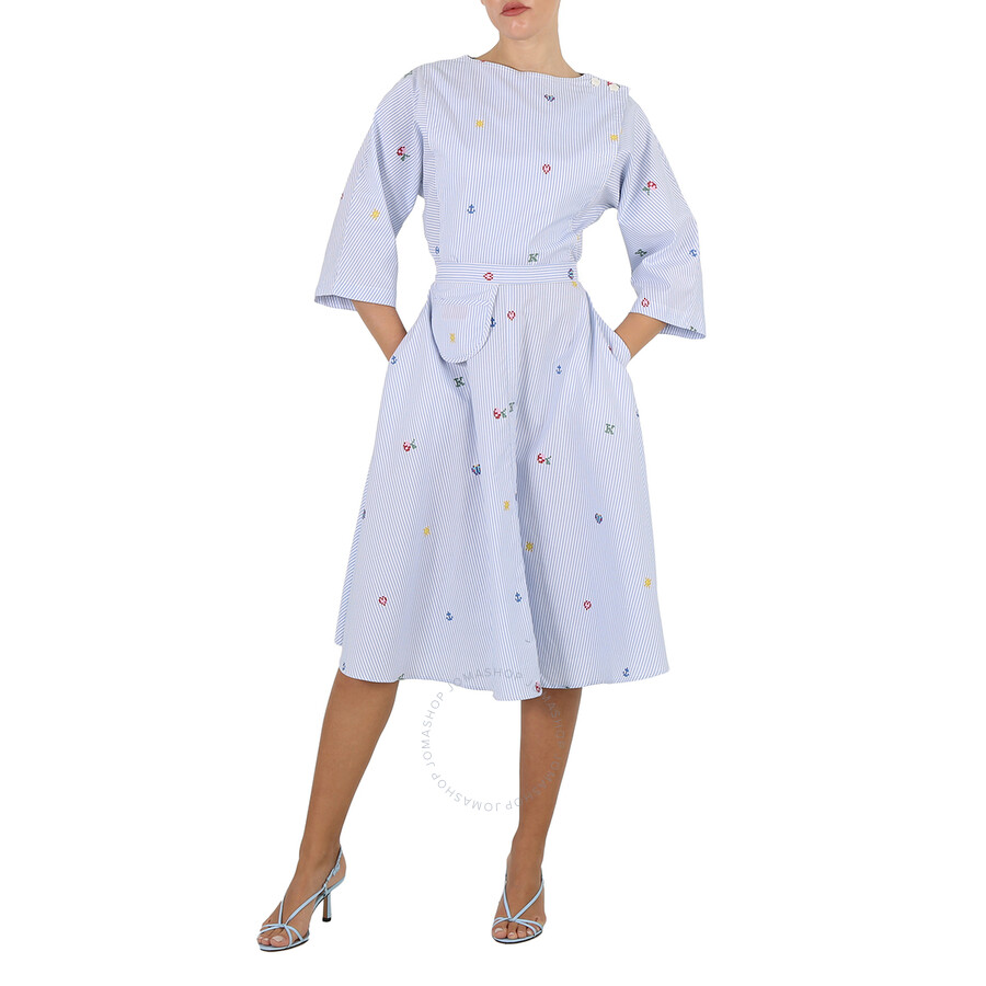 ワンピース KENZO Woman Dress Military FD52RO1179O3 50 Kenzo Ladies Light Blue Oxford Cotton Pixel Print Midi Dress
